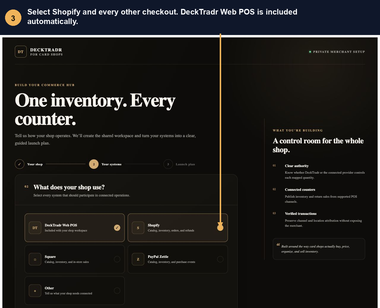 Annotated Card Shop system selection screen